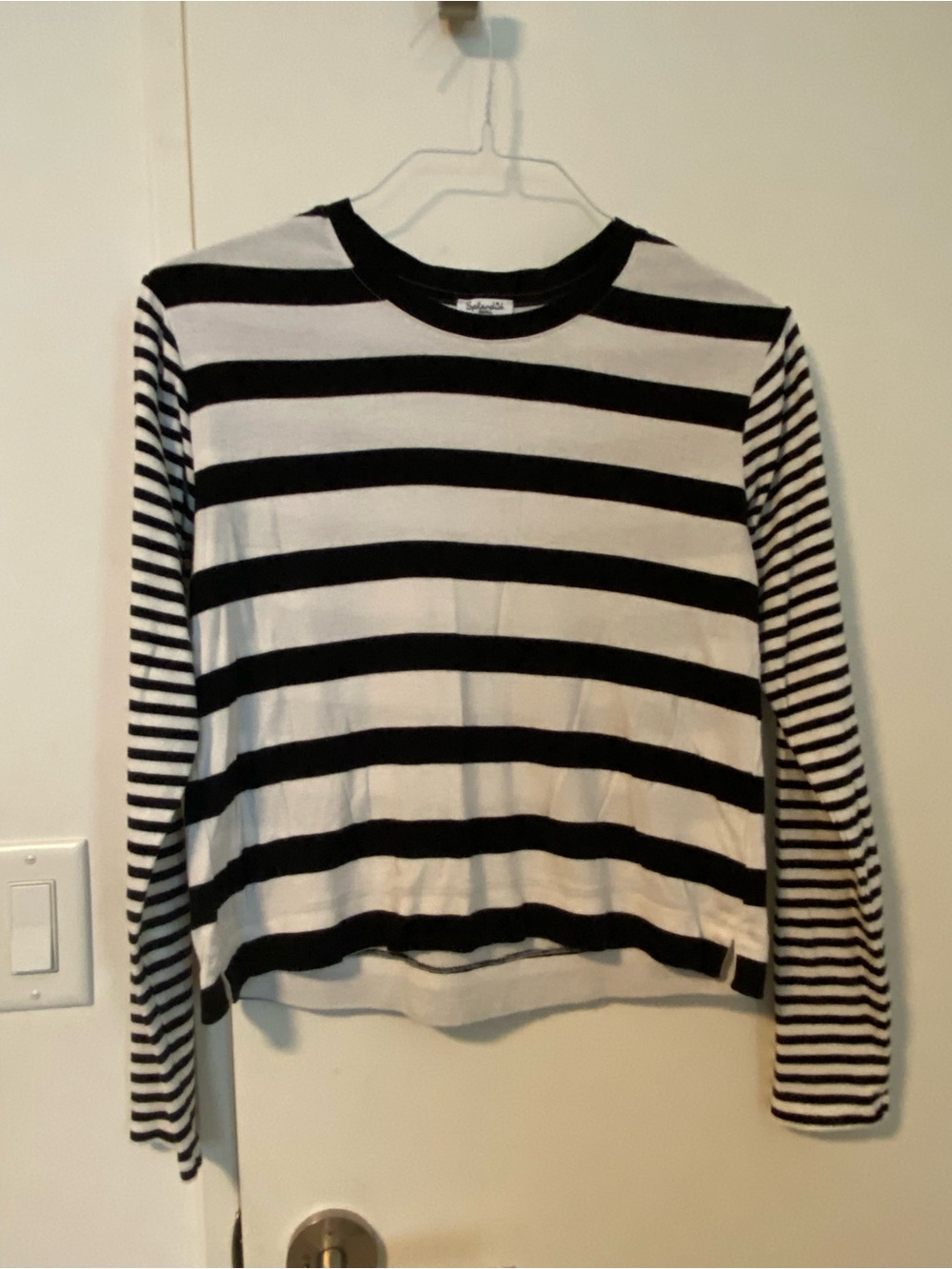 Splendid Black and White Mixed Striped Crewneck Cropped Top